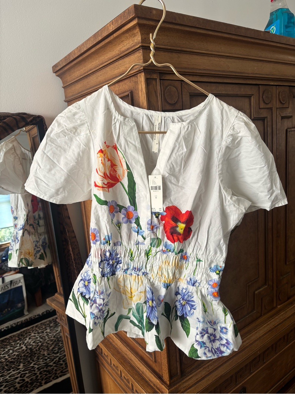 Anthropologie White Floral Somerset collection Peplum Top